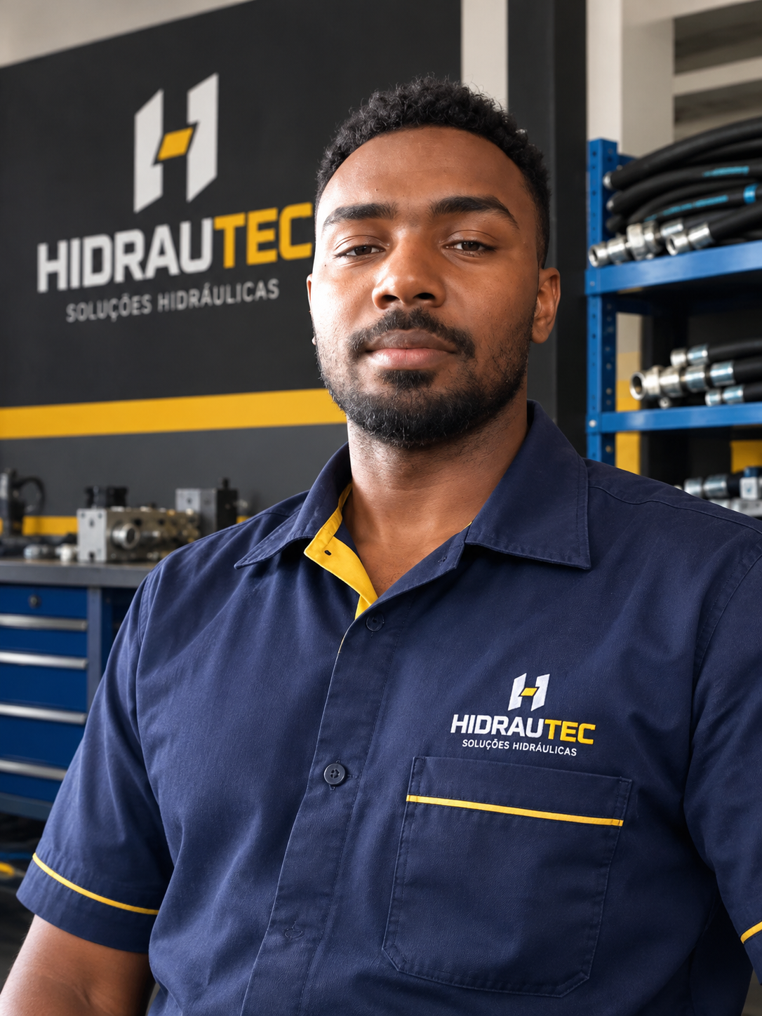 Herivelton Junior, especialista da Hidrautec, na oficina hidráulica